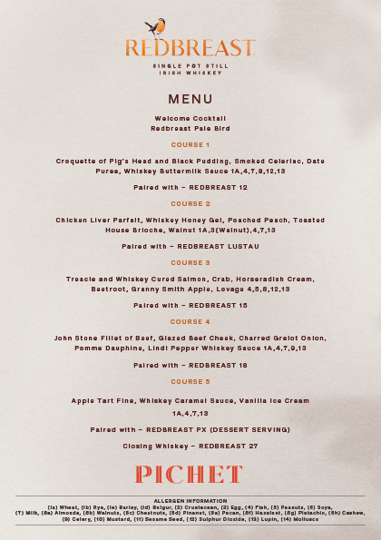 Fathers Day at Pichet with Redbreast Food and Drink Menu