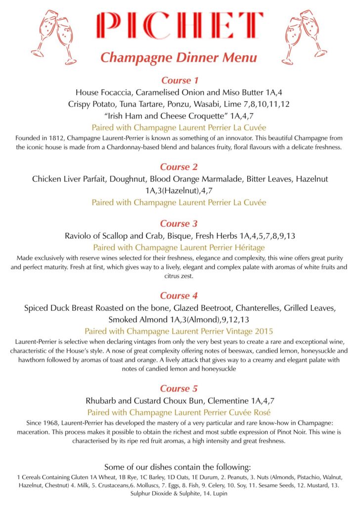 Pichet Champagne Dinner Menu