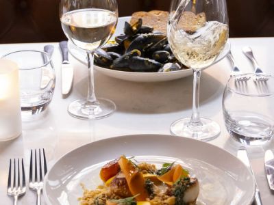 Lunch sitting with wine